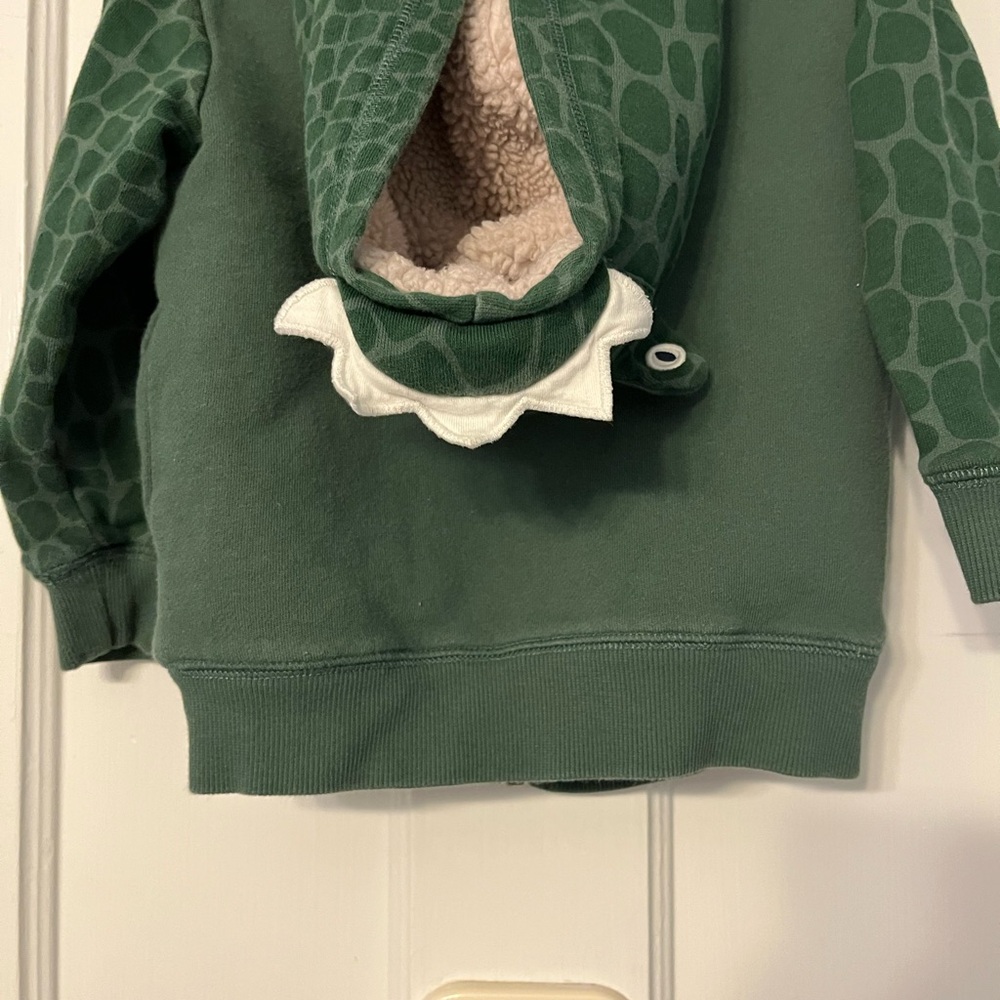 Mini Boden Green Alligator Crocodile Zip-Up Hoodie Sherpa Warm 3-4